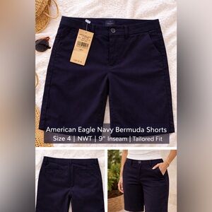 American Eagle Outfitters Navy Bermuda Shorts Size 4 NWT 9” Inseam Tailored Fit